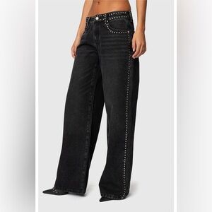 Edikted Quincy Low Rise Studded Black wash Denim Jeans size XL